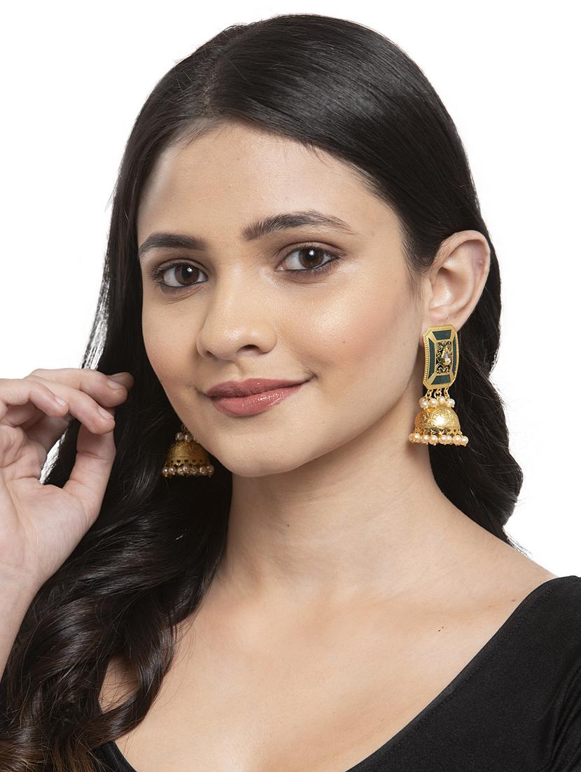 gold copper jhumka earring - 17283825 - Zoom Image - 4