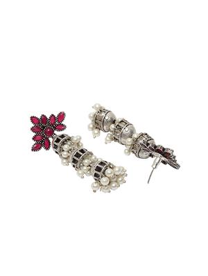 pink silver plated jhumka earring - 17283838 - Standard Image - 3