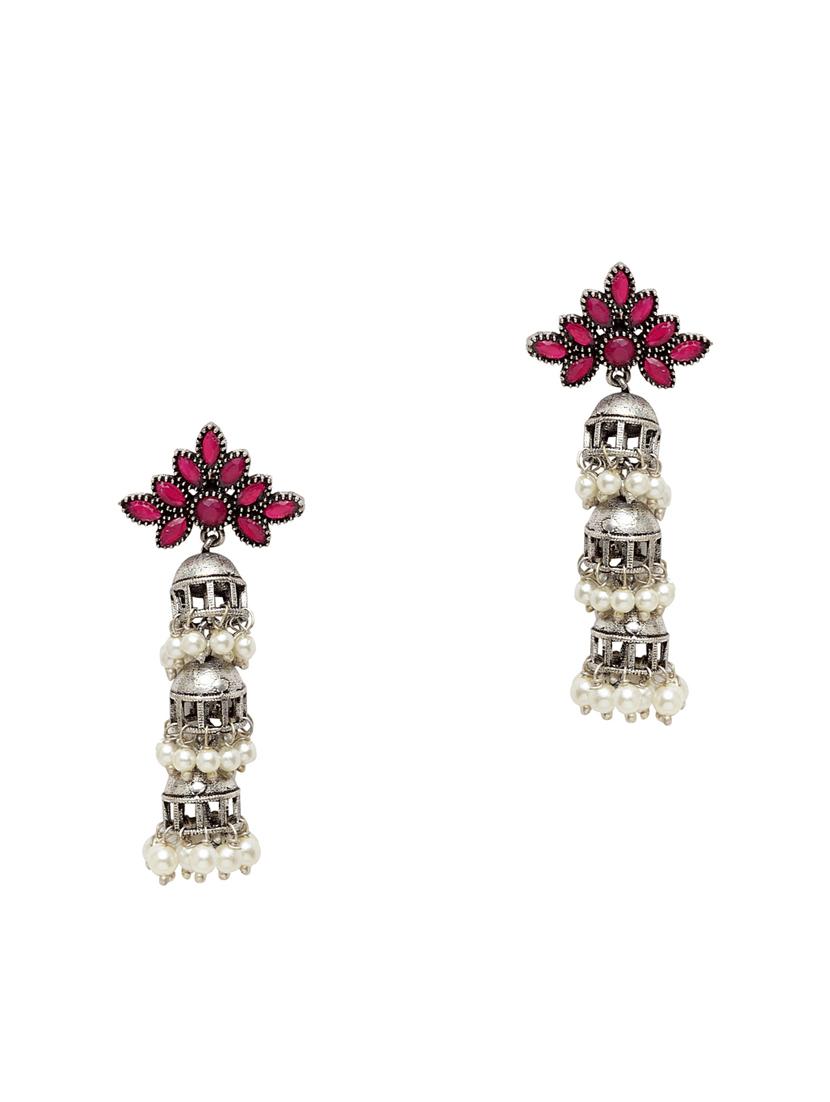 pink silver plated jhumka earring - 17283838 - Zoom Image - 1
