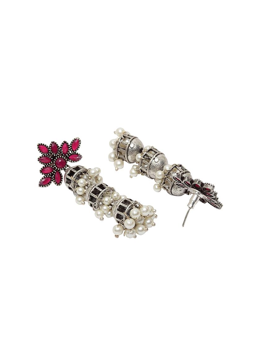 pink silver plated jhumka earring - 17283838 - Zoom Image - 3