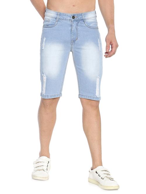 light blue washed distressed denim shorts - 17284164 - Standard Image - 1