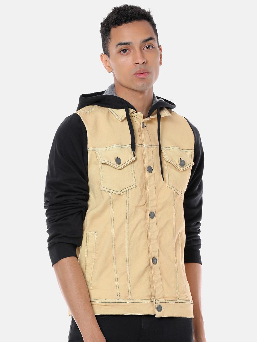 beige color block denim jacket - 17284224 - Zoom Image - 1