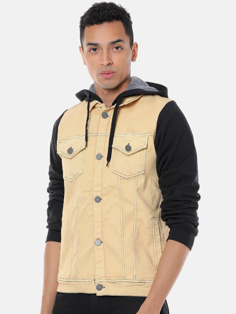 beige color block denim jacket - 17284224 - Zoom Image - 2