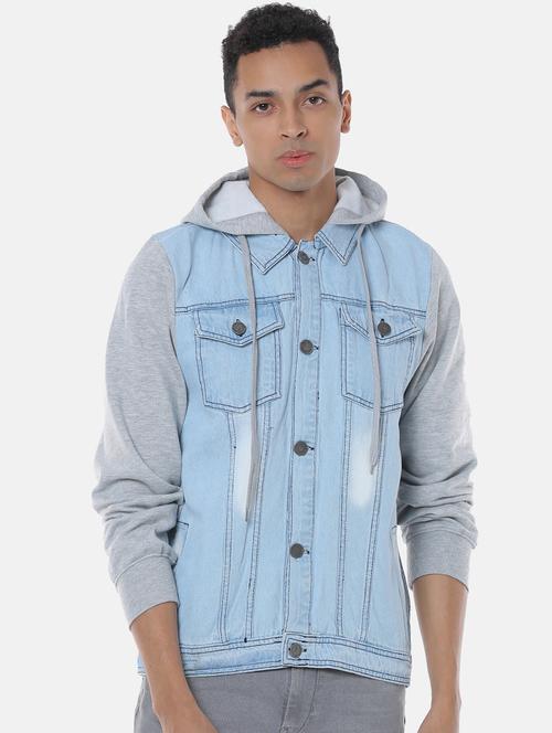 blue color block washed denim jacket - 17284225 - Standard Image - 1