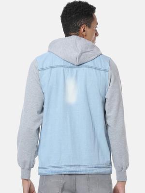 blue color block washed denim jacket - 17284225 - Standard Image - 3