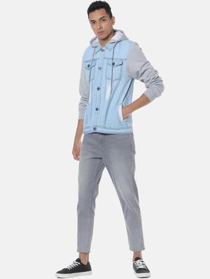 blue color block washed denim jacket - 17284225 - Standard Image - 4