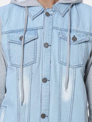 blue color block washed denim jacket - 17284225 - Standard Image - 5