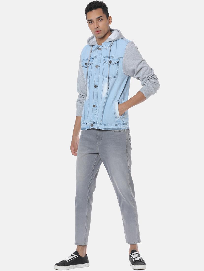 blue color block washed denim jacket - 17284225 - Zoom Image - 4