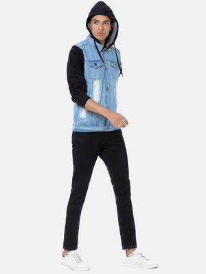 blue color block washed denim jacket - 17284226 - Standard Image - 4