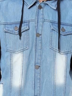 blue color block washed denim jacket - 17284226 - Standard Image - 5