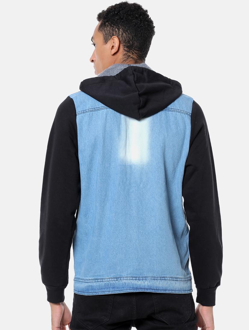 blue color block washed denim jacket - 17284226 - Zoom Image - 3
