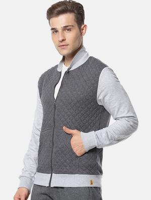 grey color block casual jacket - 17284267 - Standard Image - 2