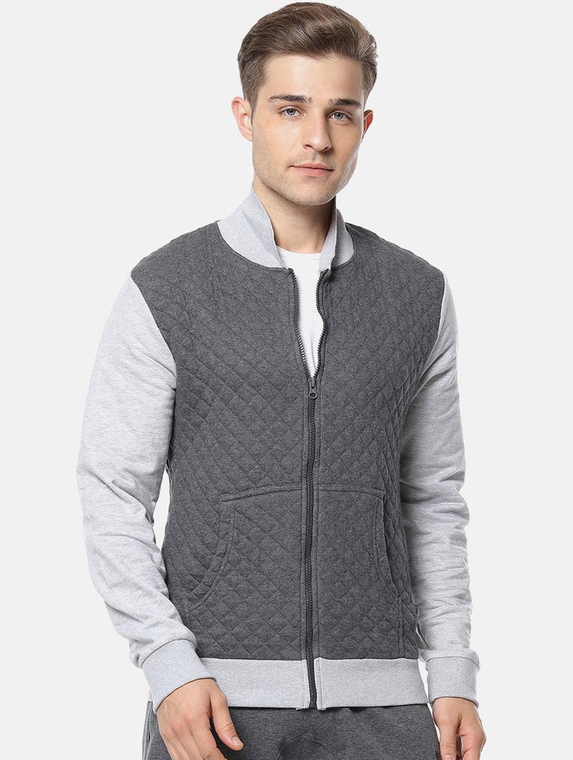 grey color block casual jacket - 17284267 - Zoom Image - 1