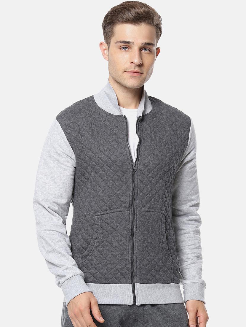 grey color block casual jacket