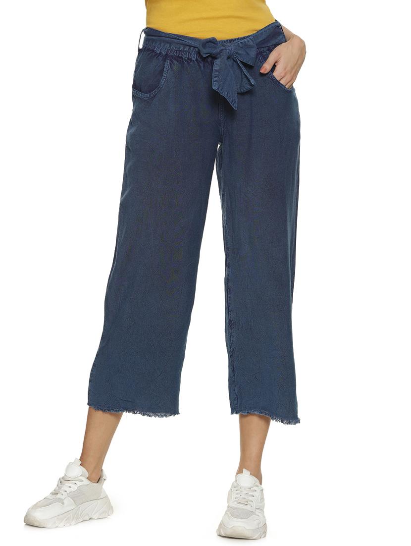 tie up waist frayed hem jeans - 17284432 - Zoom Image - 1
