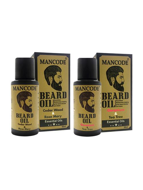 mancode beard oil cedarwood & rose mary, 60 ml + mancode beard oil geranium & tea tree, 60ml pack of 2 - 17284823 - Standard Image - 1