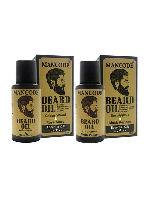 mancode beard oil cedarwood & rose mary, 60ml + mancode beard oil eucalyptus & black pepper, 60ml pack of 2 - 17284825 - Standard Image - 1
