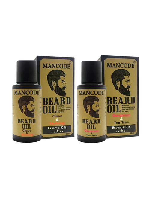 mancode beard oil clove & nutmeg, 60ml + mancode beard oil geranium & tea tree, 60 ml pack of 2 - 17284828 - Standard Image - 1