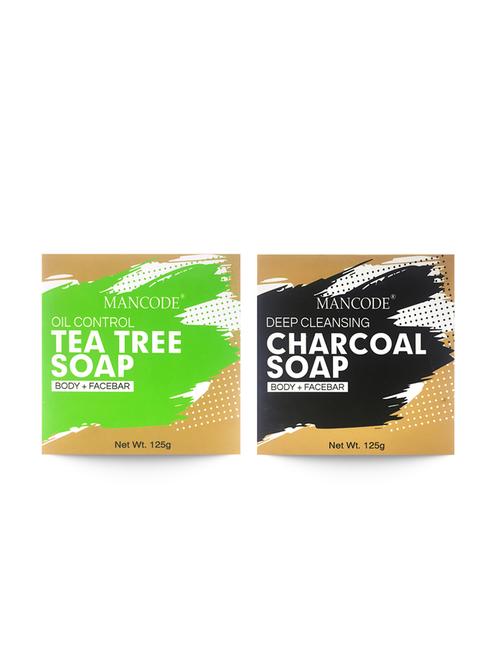mancode tea tree oil control soap, 125gm + mancode charcoal deep cleansing soap, 125gm pack of 2 - 17284856 - Standard Image - 1