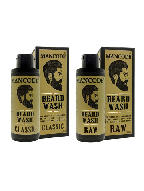mancode beard wash classic, 100 ml + mancode beard wash raw, 100 ml pack of 2 - 17284859 - Standard Image - 1