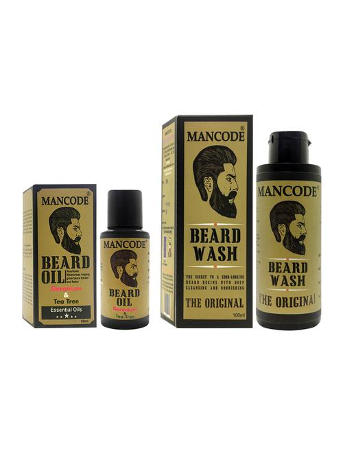 mancode beard oil geranium & tea tree, 60ml + mancode beard softening cream original, 50 gm - 17284880 - Standard Image - 1