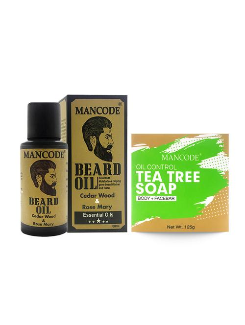 mancode beard oil cedarwood & rose mary, 60ml + mancode tea tree oil control soap, 125gm - 17284897 - Standard Image - 1
