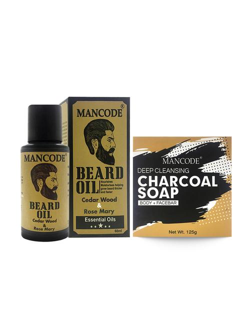 mancode beard oil cedarwood & rose mary, 60ml + mancode charcoal deep cleansing soap, 125gm - 17284898 - Standard Image - 1