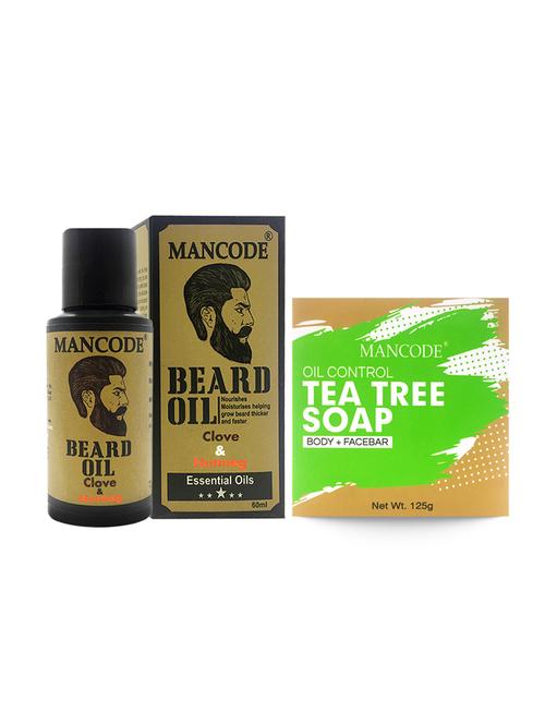 mancode beard oil clove & nutmeg, 60ml + mancode mancode tea tree oil control soap, 125gm - 17284900 - Standard Image - 1