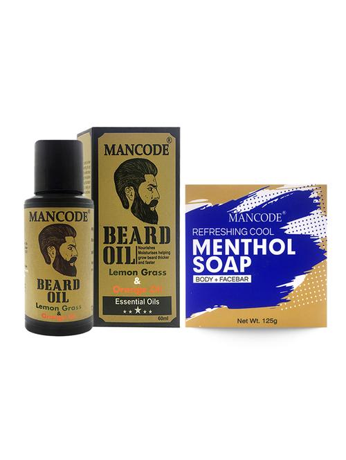 mancode beard oil lemon grass & orange oil, 60ml + mancode refreshing cool menthol soap, 125gm - 17284905 - Standard Image - 1