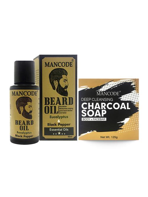 mancode beard oil eucalyptus & black pepper, 60ml + mancode charcoal deep cleansing soap, 125gm - 17284910 - Standard Image - 1