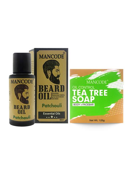 mancode beard oil patchouli, 60ml + mancode tea tree oil control soap, 125gm - 17284912 - Standard Image - 1
