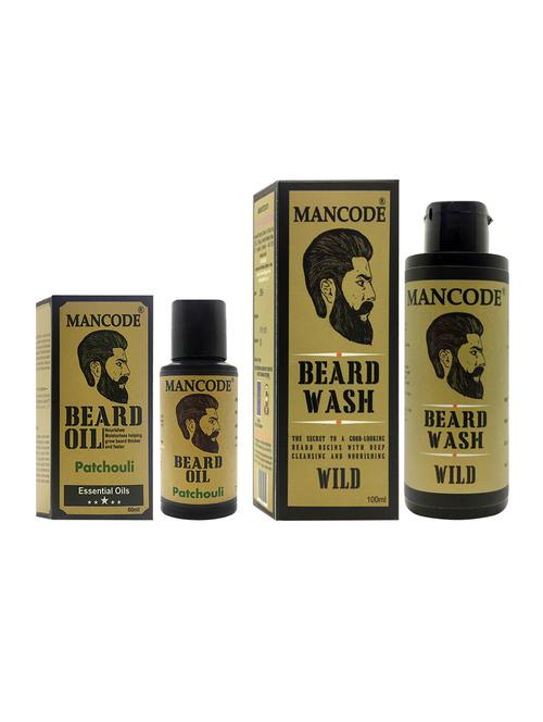 mancode beard oil patchouli, 60ml + mancode beard wash wild, 100ml pack of 2 - 17284948 - Standard Image - 1