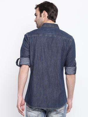 blue faded denim casual shirt - 17286079 - Standard Image - 3
