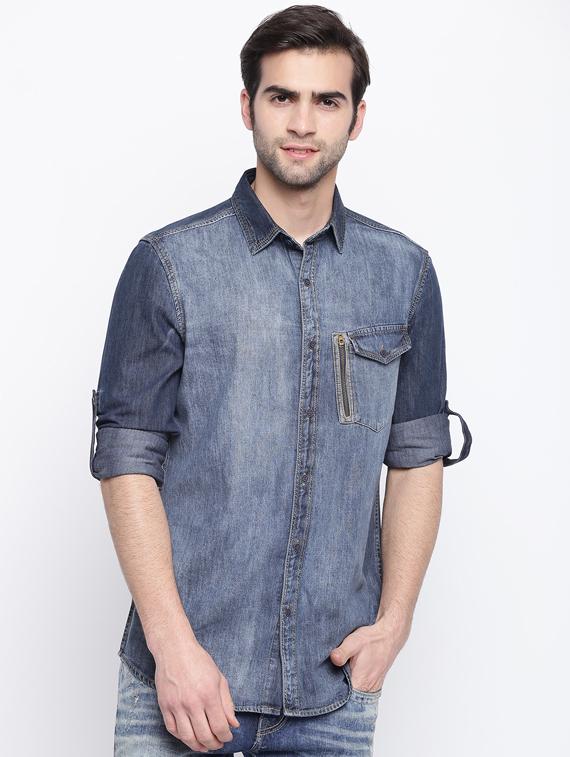 blue faded denim casual shirt - 17286079 - Zoom Image - 1