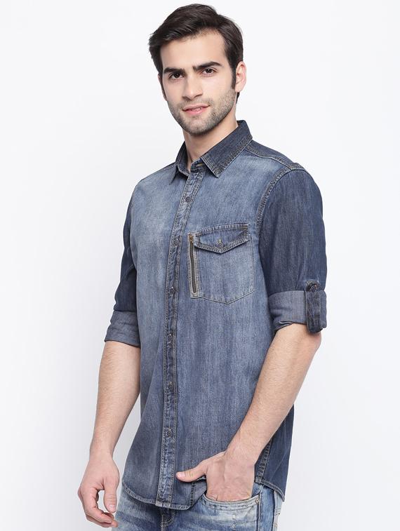 blue faded denim casual shirt - 17286079 - Zoom Image - 2