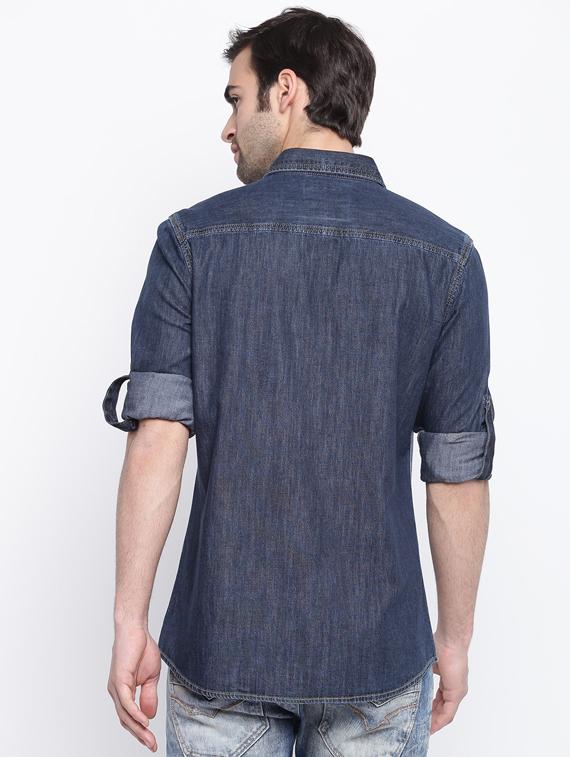 blue faded denim casual shirt - 17286079 - Zoom Image - 3