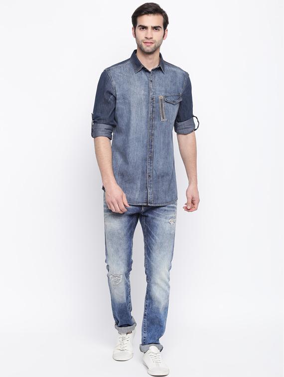 blue faded denim casual shirt - 17286079 - Zoom Image - 4