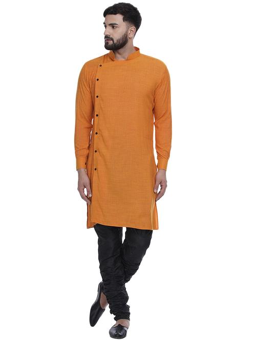 orange solid long kurta with kaantha embroidered neckline - 17287460 - Standard Image - 1