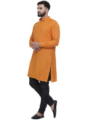 orange solid long kurta with kaantha embroidered neckline - 17287460 - Standard Image - 2