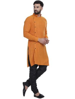 orange solid long kurta with kaantha embroidered neckline - 17287460 - Standard Image - 3