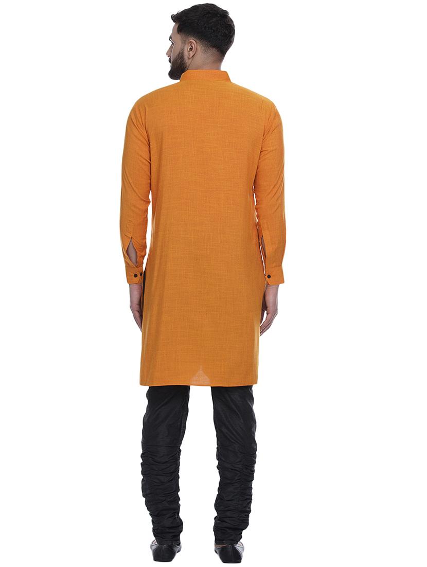 orange solid long kurta with kaantha embroidered neckline - 17287460 - Zoom Image - 4