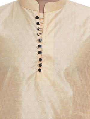 yellow jacquard silk blend long kurta - 17287478 - Standard Image - 5