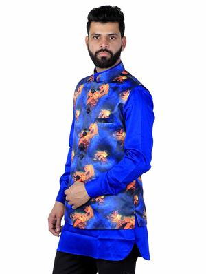 blue printed nehru jacket - 17287536 - Standard Image - 2