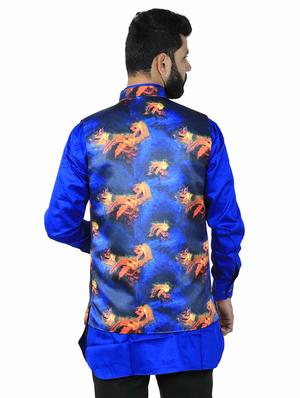 blue printed nehru jacket - 17287536 - Standard Image - 3
