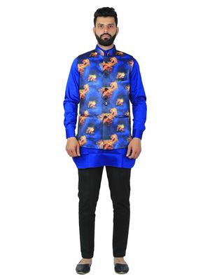 blue printed nehru jacket - 17287536 - Standard Image - 4
