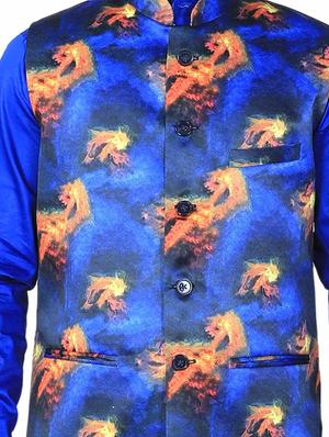 blue printed nehru jacket - 17287536 - Standard Image - 5