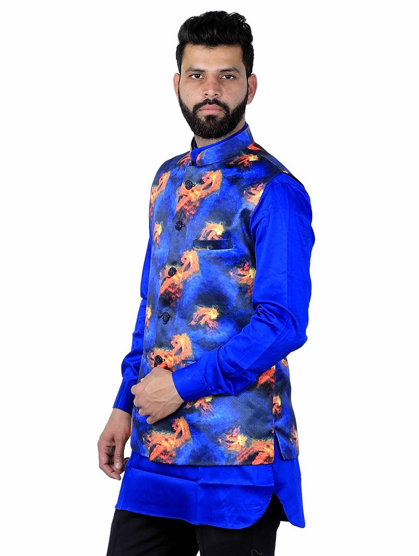 blue printed nehru jacket - 17287536 - Zoom Image - 2