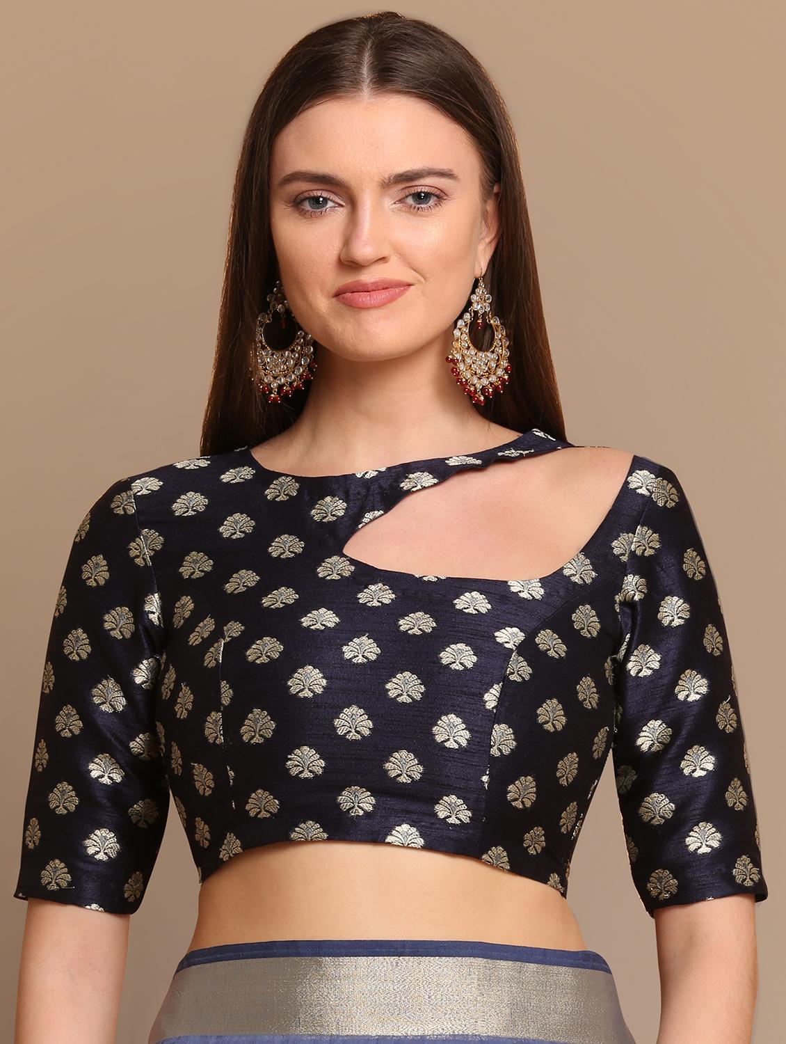solid woven saree with blouse - 17287844 - Zoom Image - 3