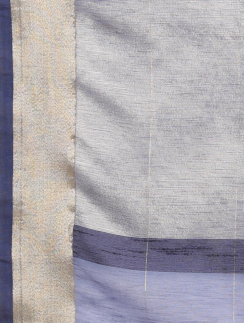 solid woven saree with blouse - 17287844 - Zoom Image - 4