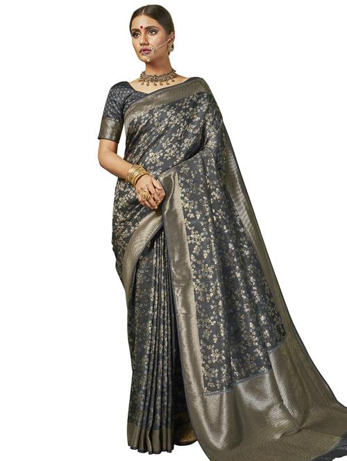 floral banarasi saree with blouse - 17288136 - Standard Image - 1